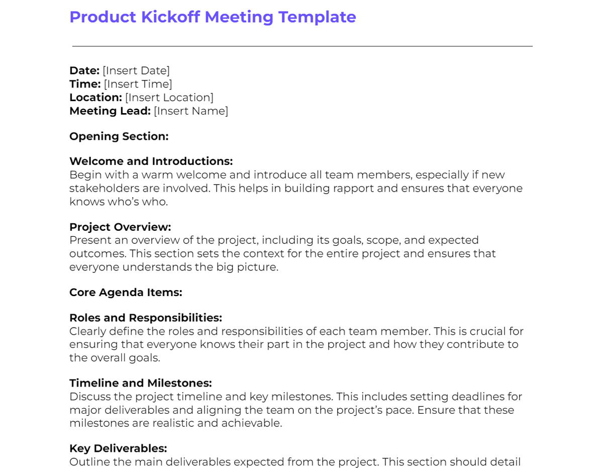 Product Kickoff Meeting Template