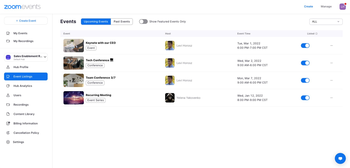 Zoom Events page