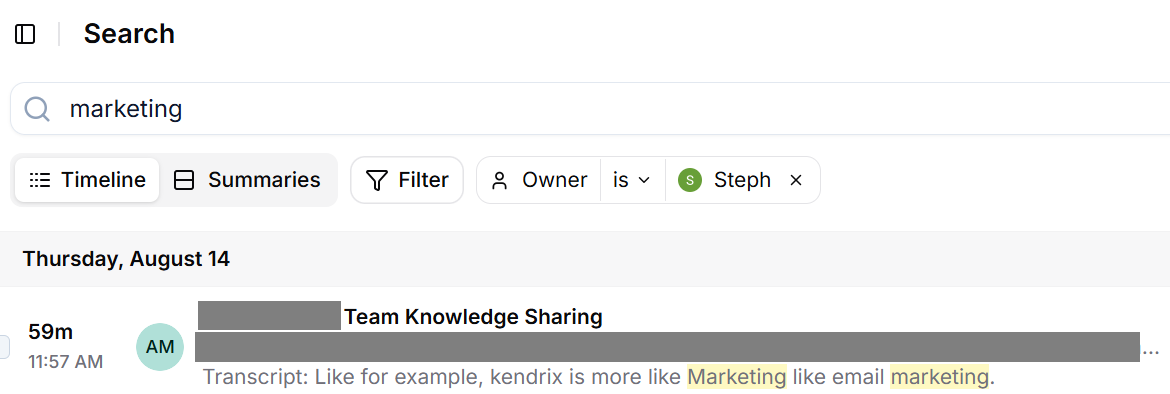 Search, filter, and organize meeting notes in Tactiq