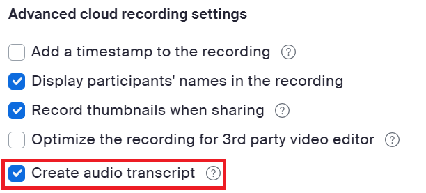 Tick Create Audio Transcript