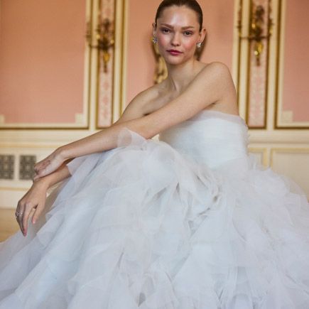 marchesa designer wedding dresses Marchesa Roc Is a Dreamy Fit and Flare Wedding Dress Featuring Dimensional Flowers on the Skirt! Marchesa for Pronovias collection |
