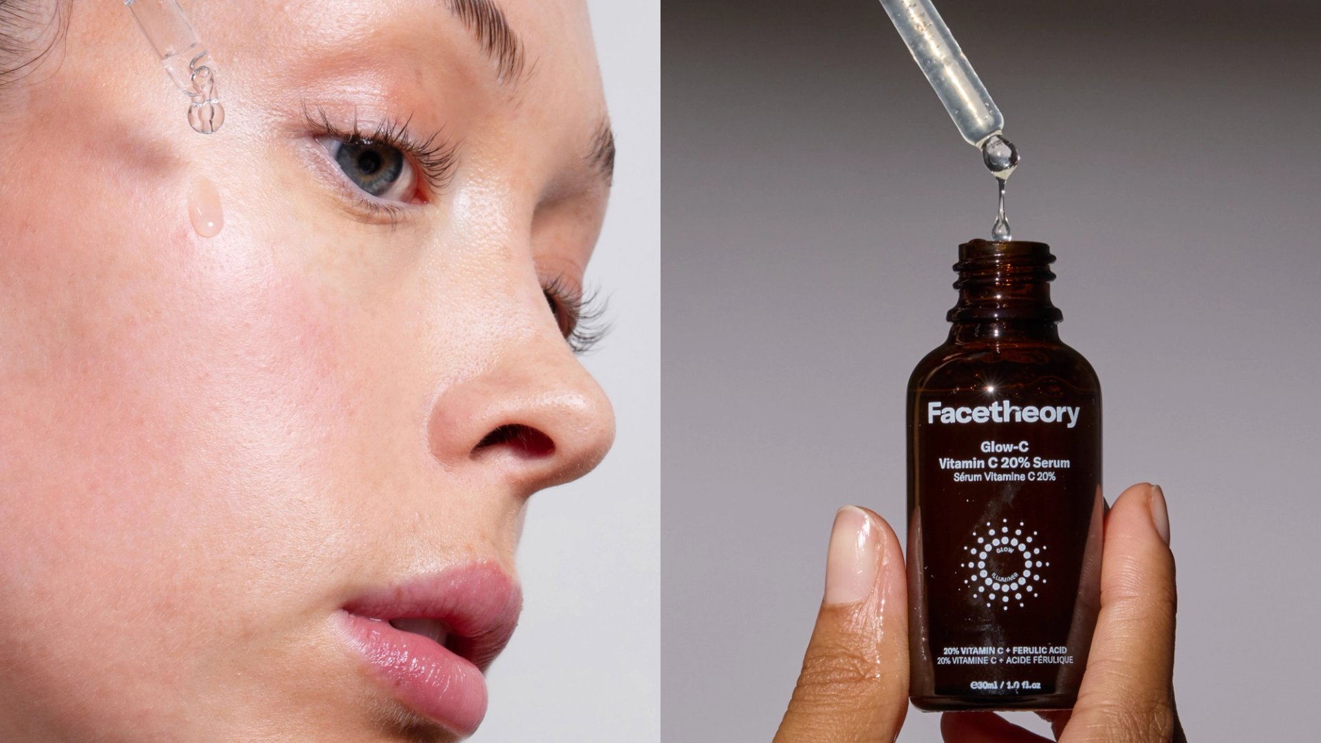 Glow-C Vitamin C Serum de Facetheory aplicado sobre la piel