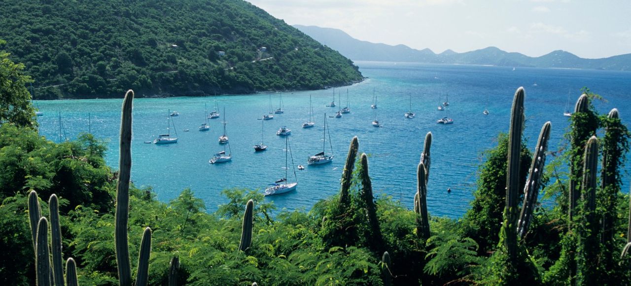 Sailboats in Great Harbour, elevated view