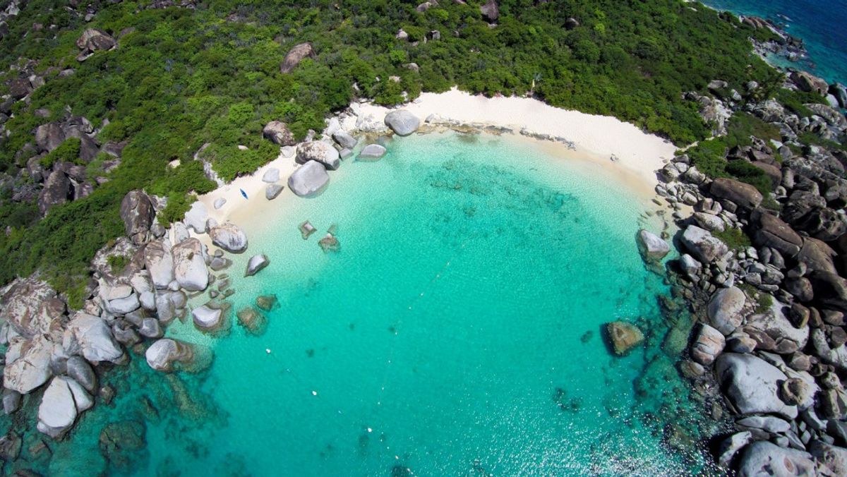 Aerial view of Devil's Bay, Virgin Gorda, BVI