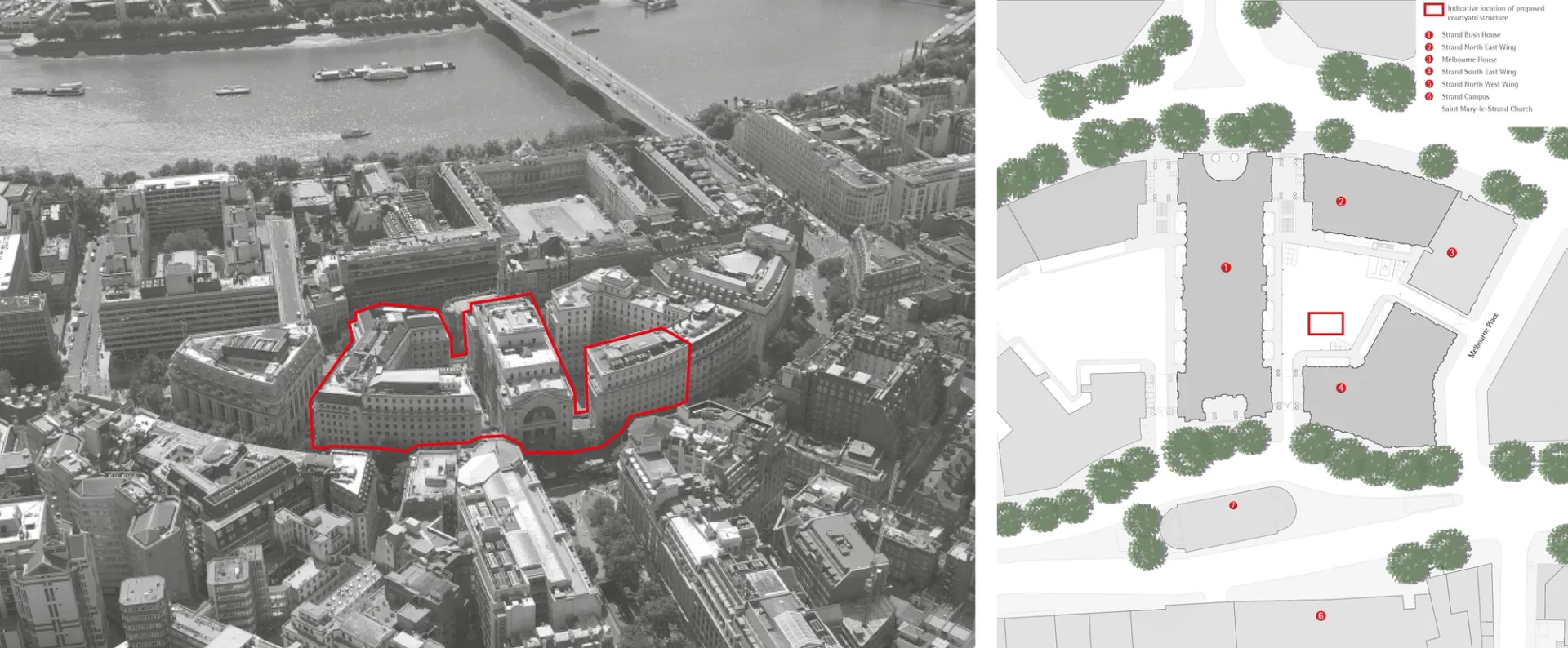 aerial image of aldwych area in black and white