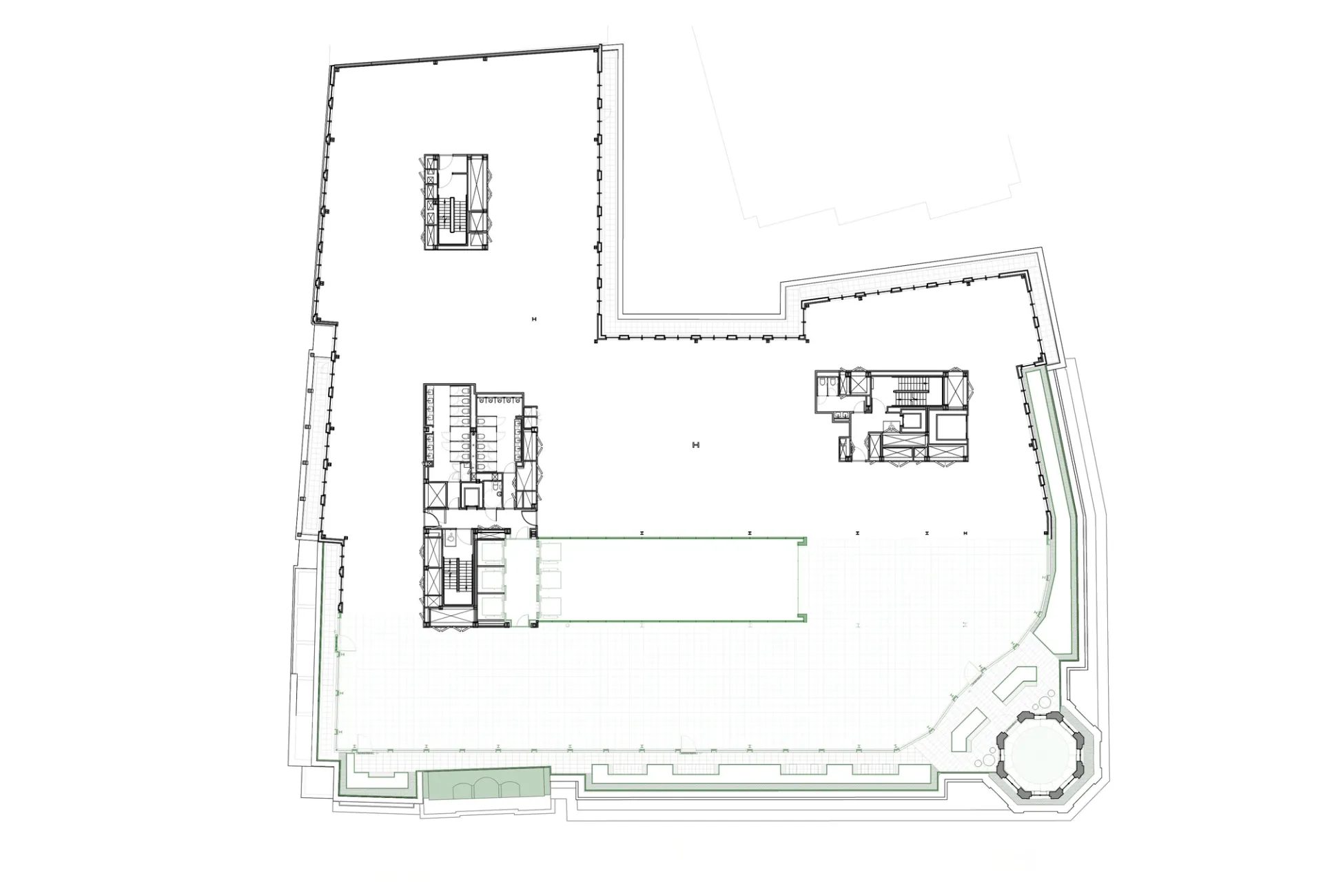 architectural black and white plan with green lines