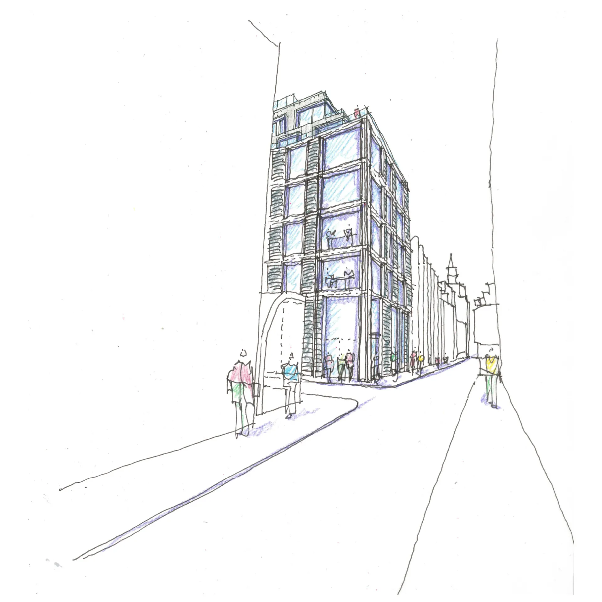 sketch view of building hand drawn