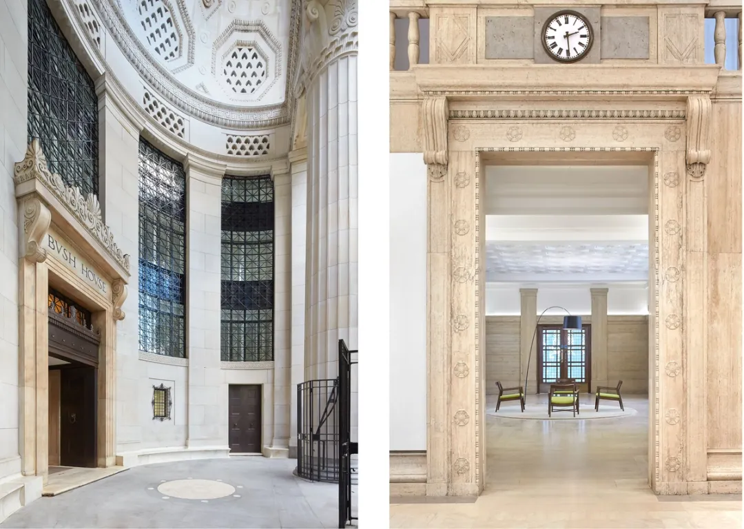 views of entrance doors of building and of room