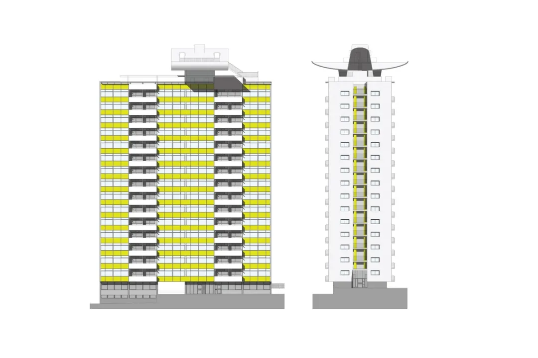 architectural drawing yellow and white with black lines
