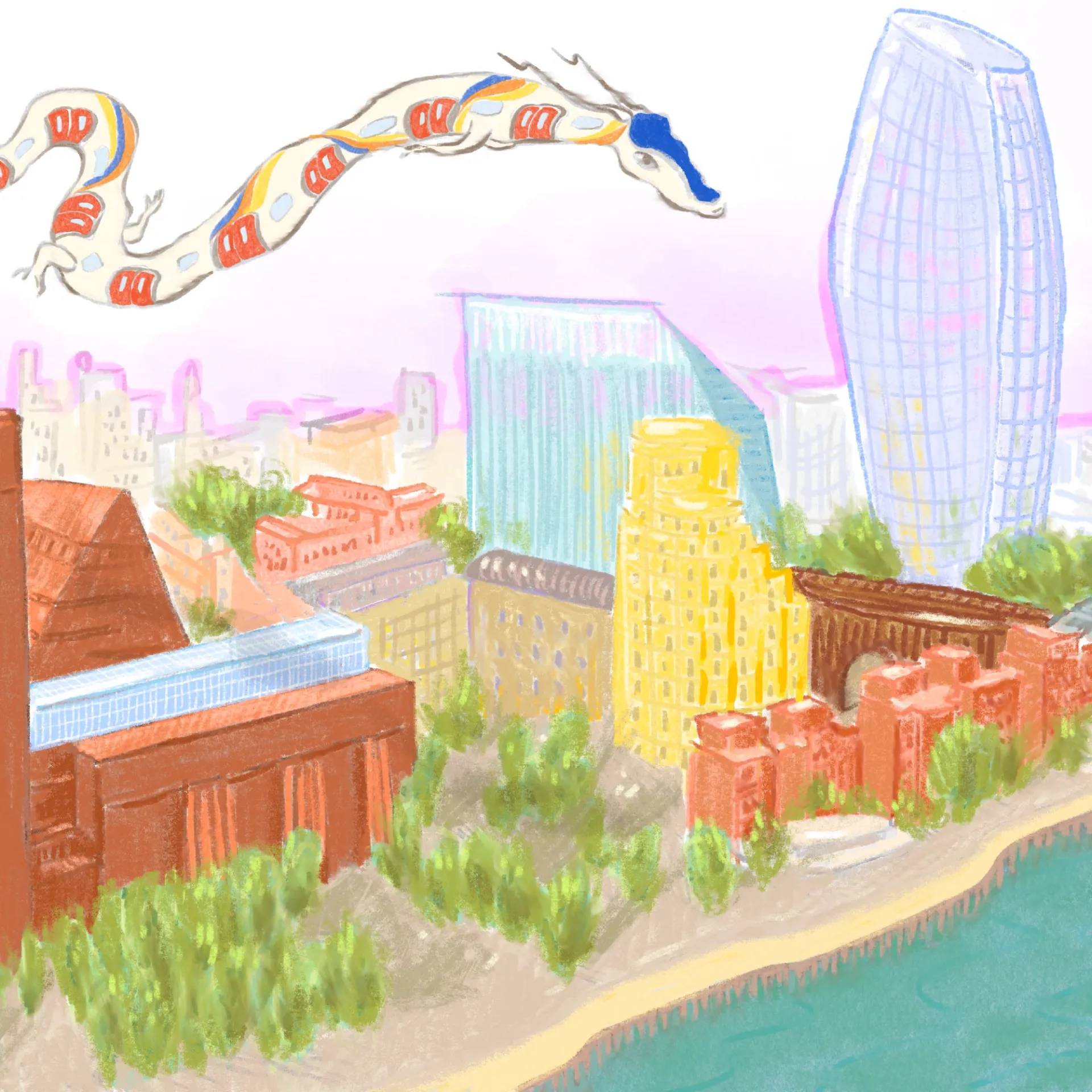 Drawing of flying dragon by tate modern