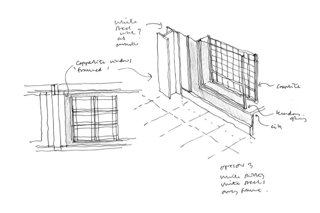 hand drawn architectural sketch of facade detail