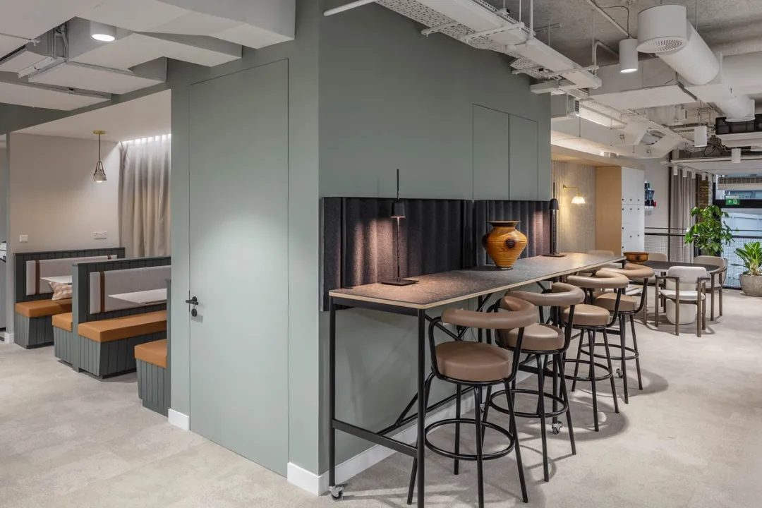 High stools at a tall table in an office