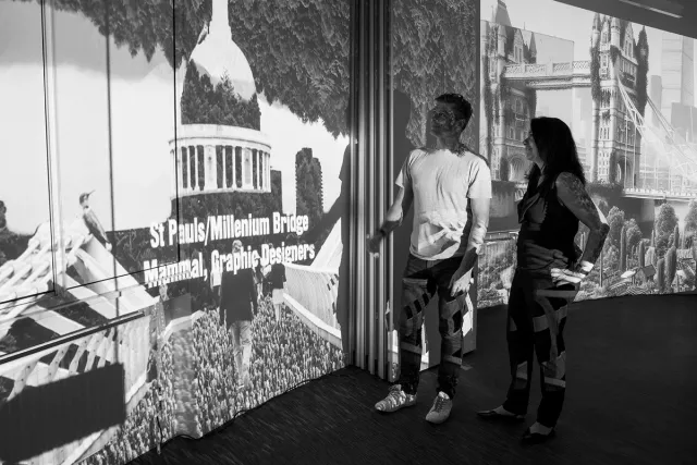 people interacting with video installation
