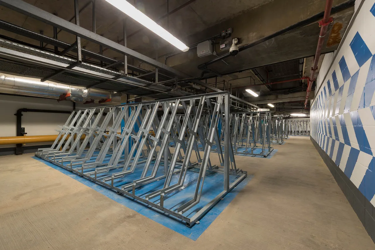 Cycle racks in a basement