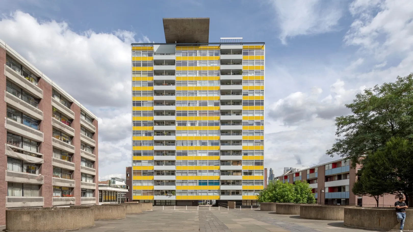 Great Arthur House tower block with yellow cladding