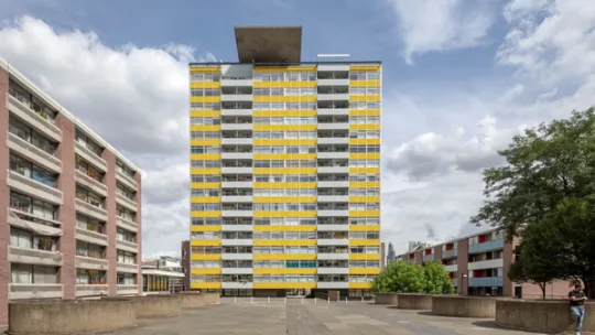 Great Arthur House tower block with yellow cladding