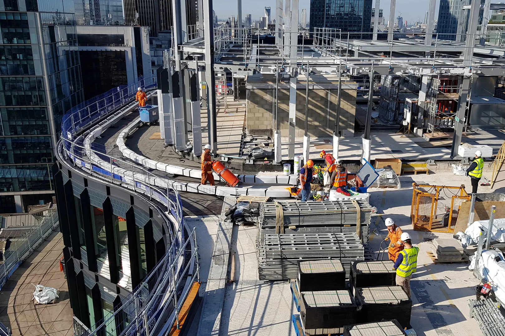 Rooftop of large office building under construction