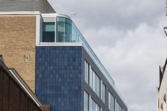 side close up view of building