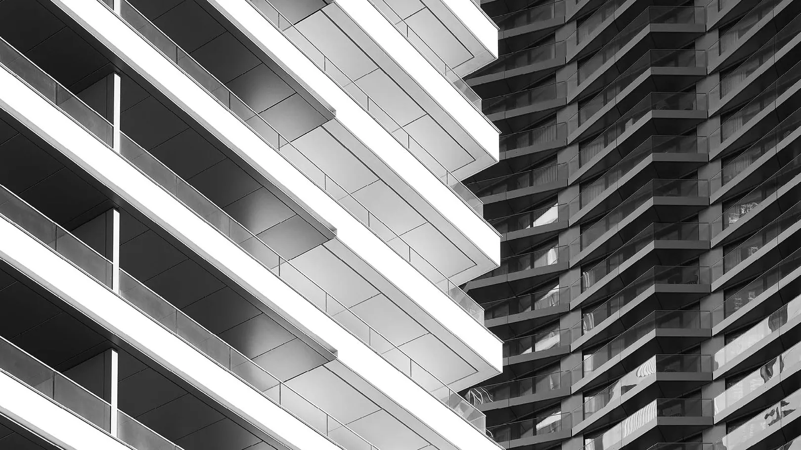 Close up of building corner showing balconies