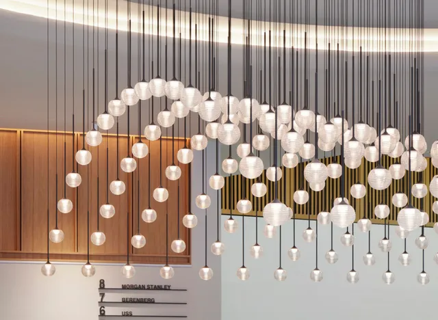 Photograph of light above reception desk