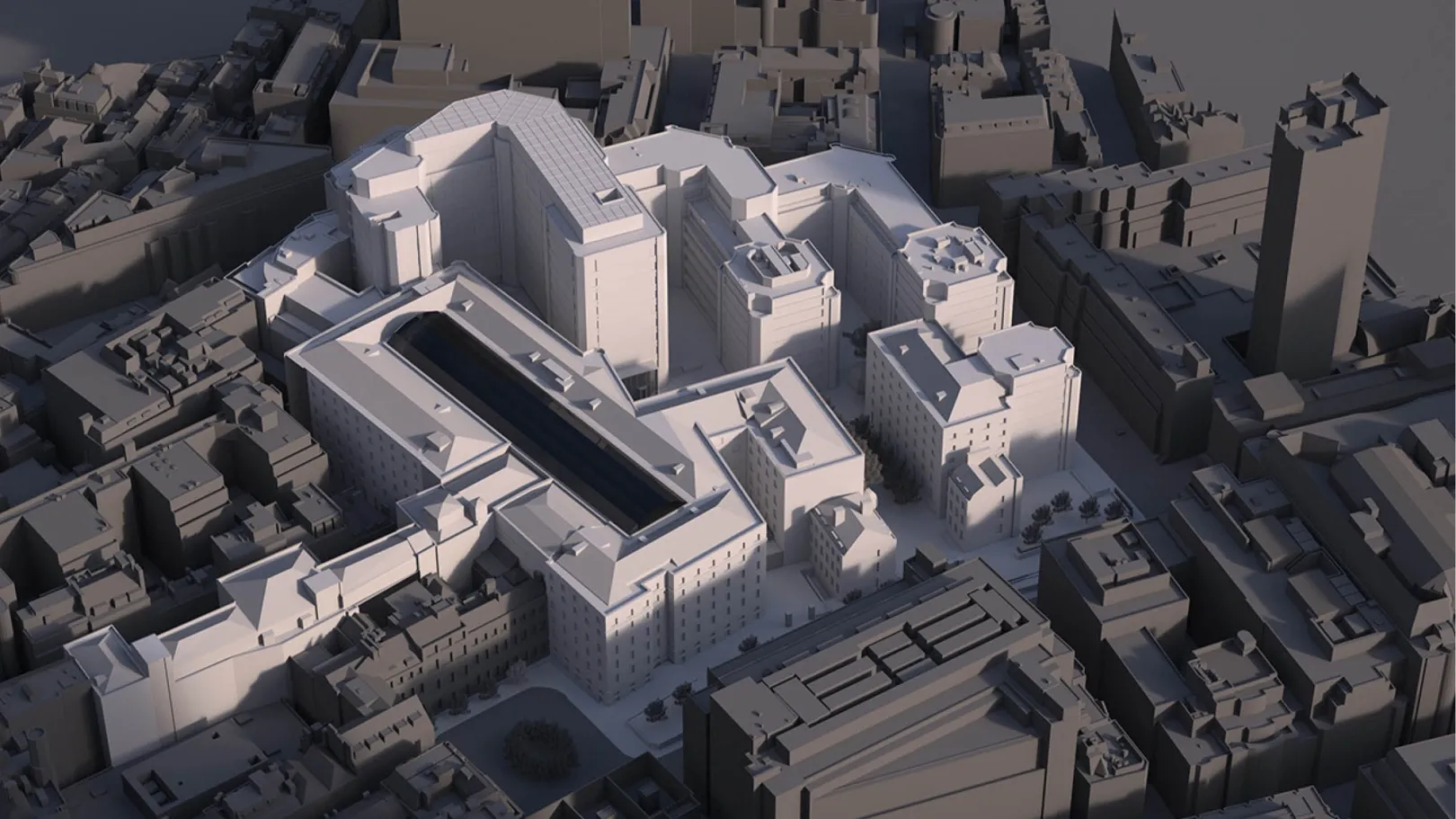 Aerial view of model of estate