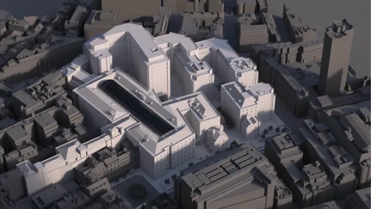 Aerial view of model of estate