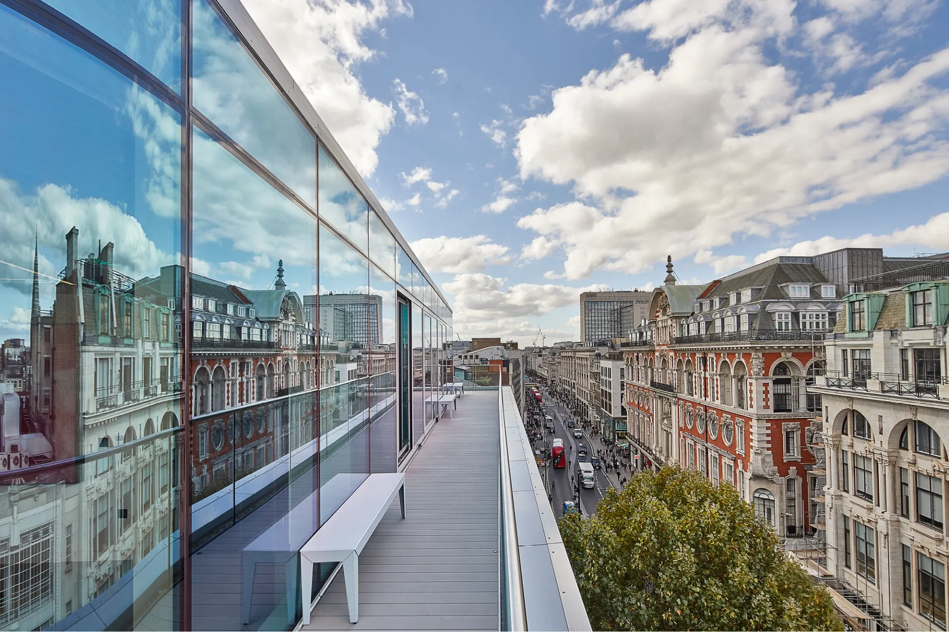 view from terrace with reflection onto glass