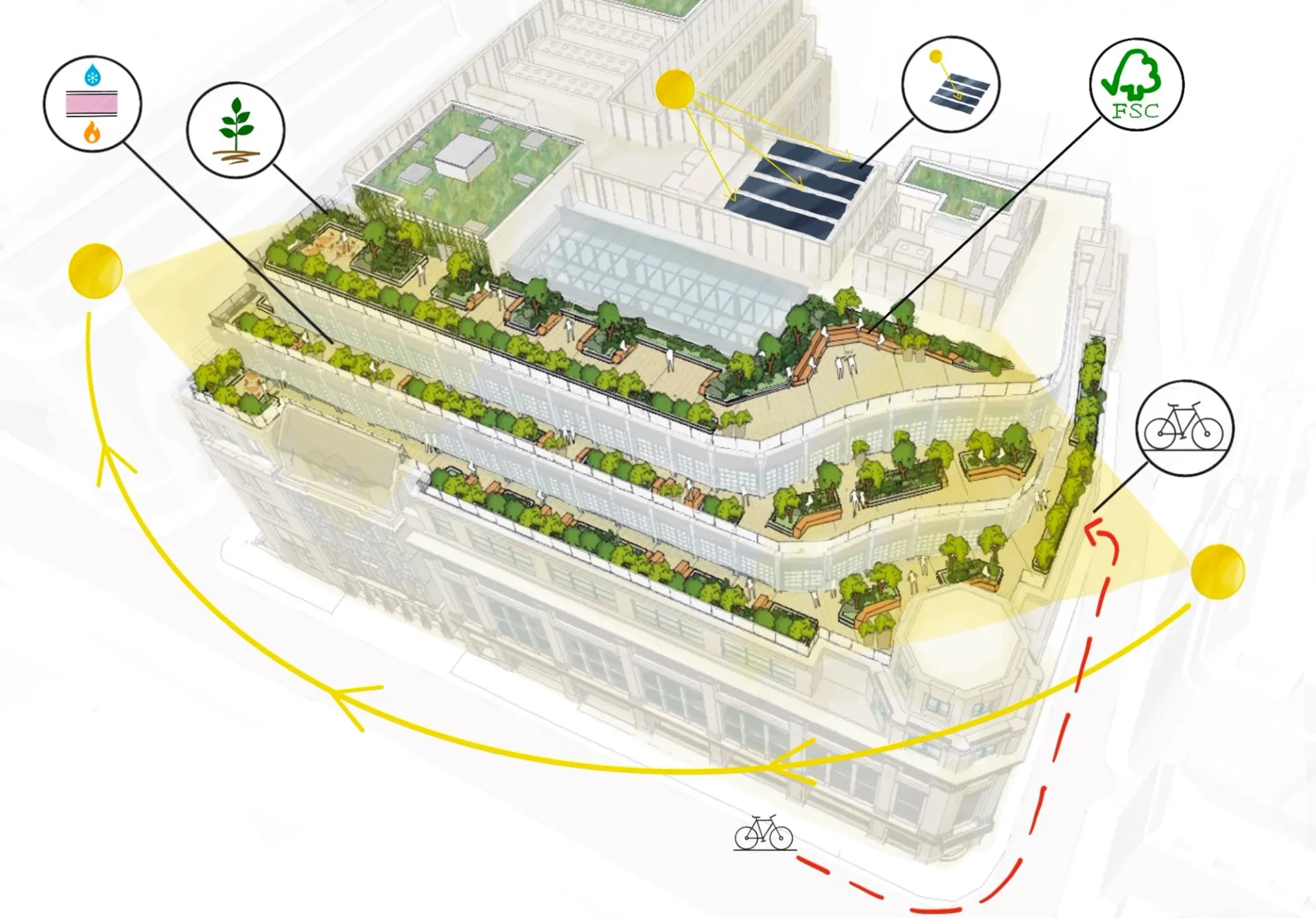 3d diagram of terraces with plants of building
