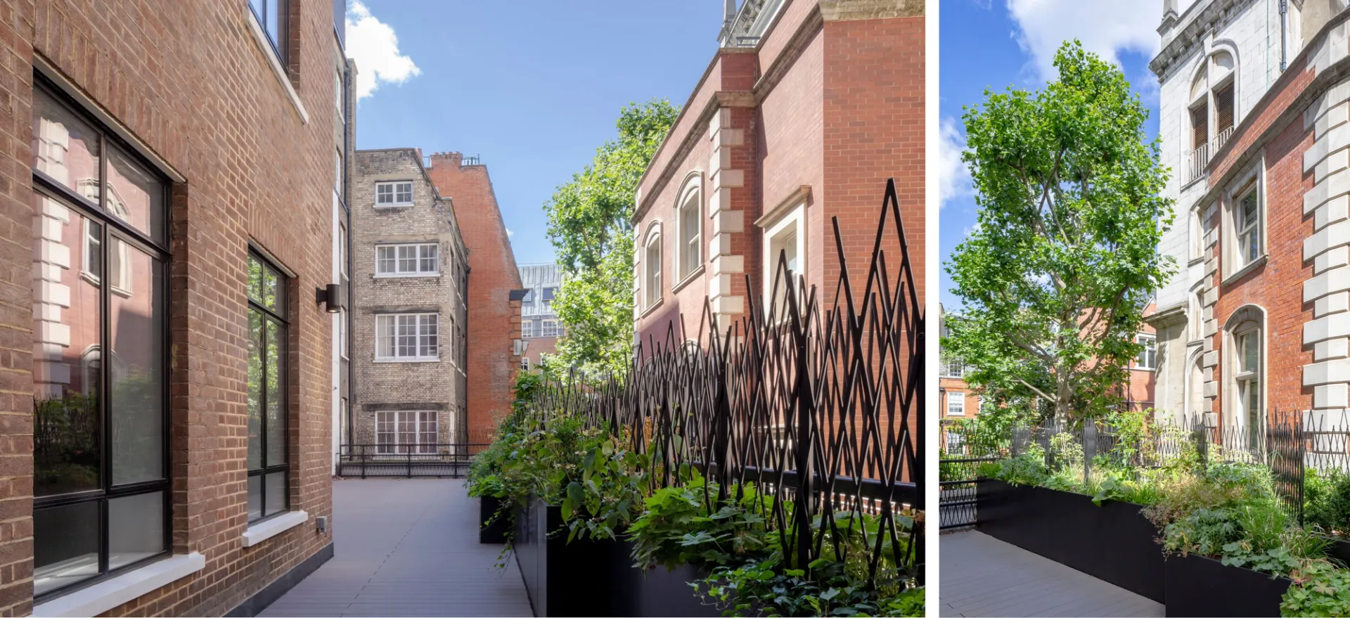 view of terrace and gardens with brick walls