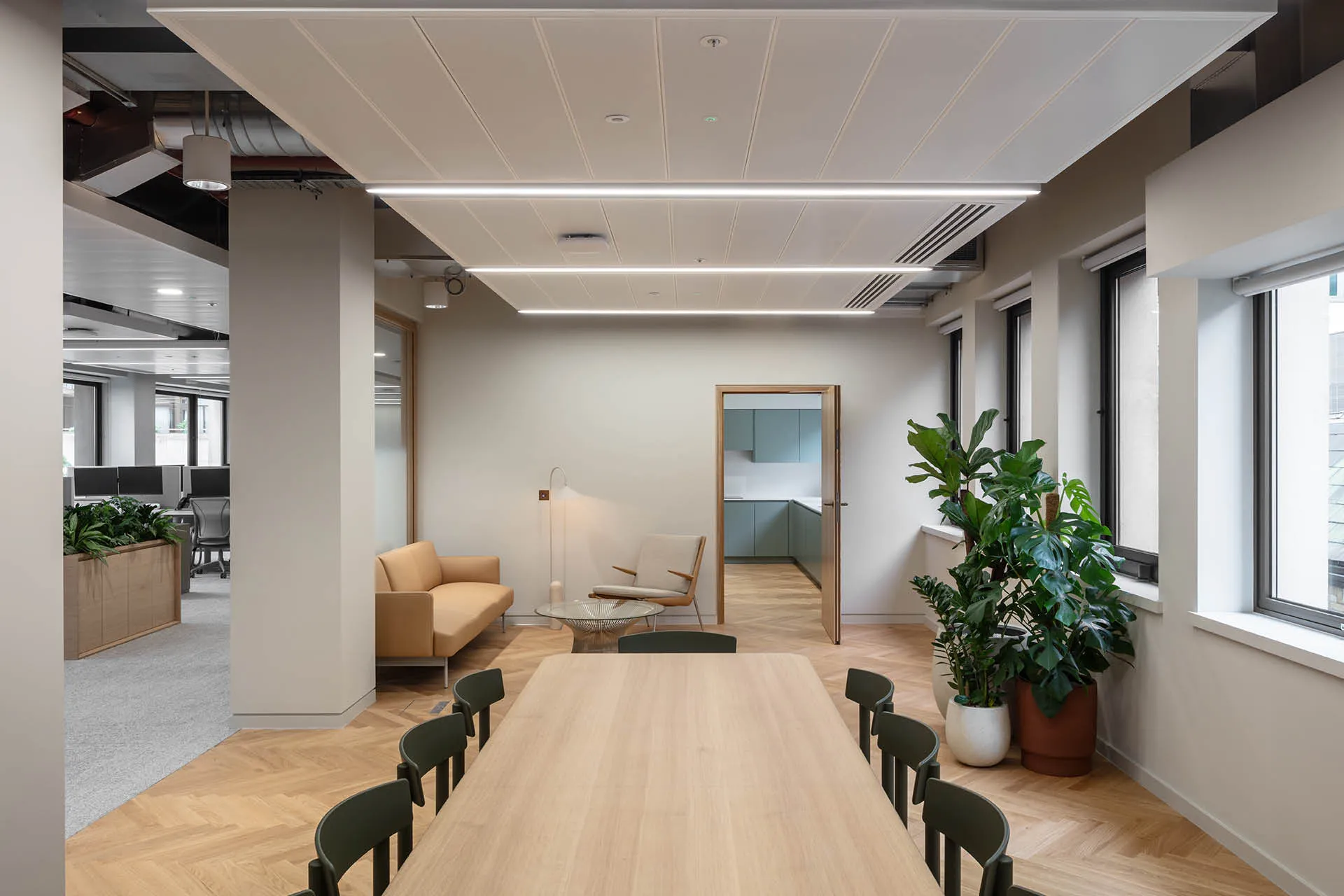 breakout space with long table and chairs