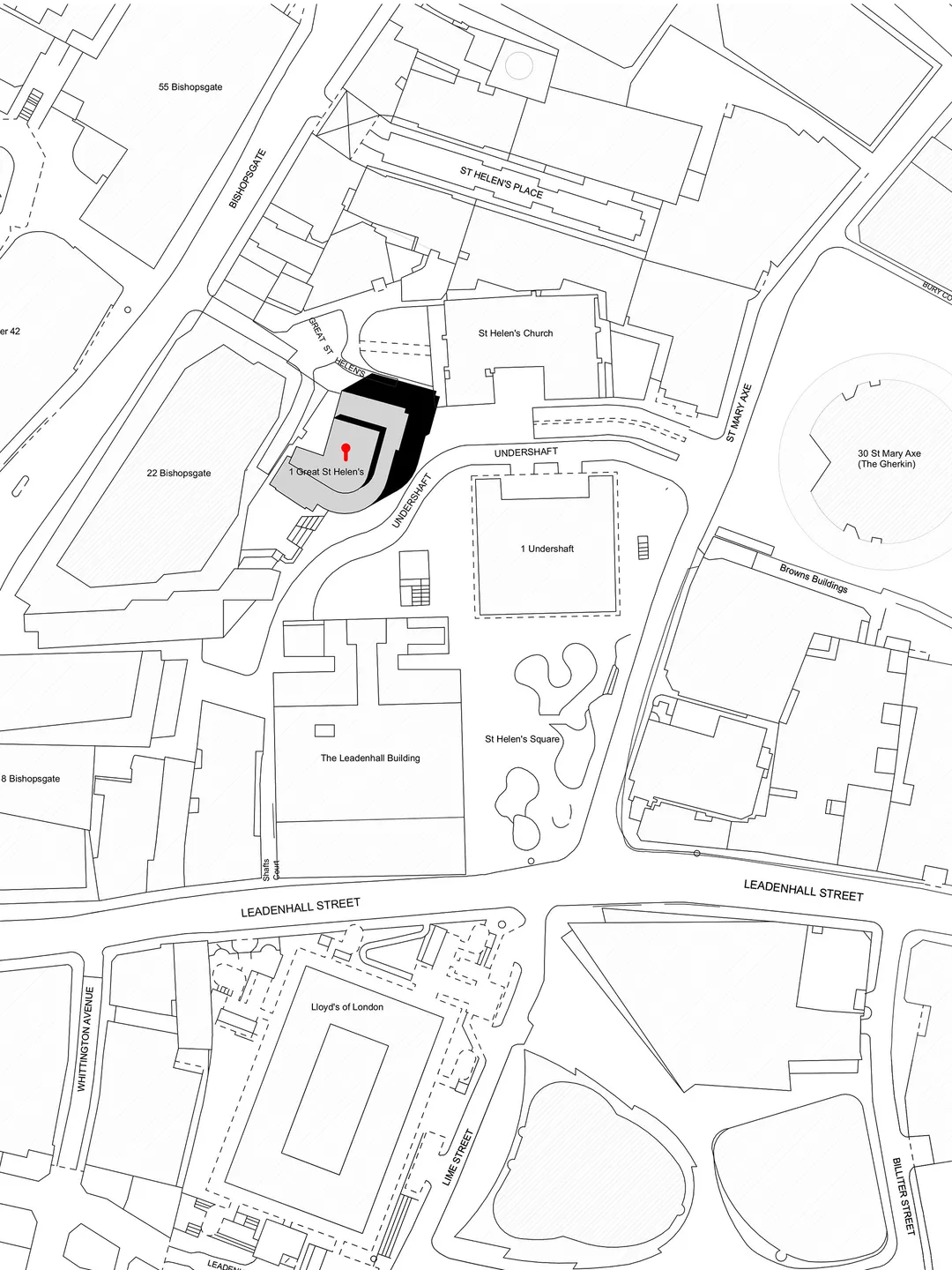 Site plan showing the location of One Great St Helen's in City of London