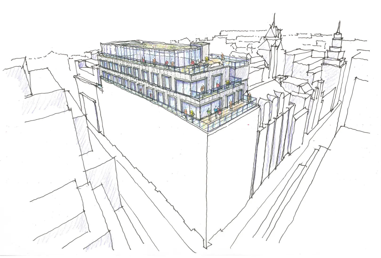 Drawing of Bureau, 90 Fetter Lane, London rooftop extension
