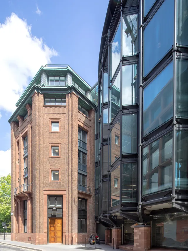 Side view of modern extension and existing building