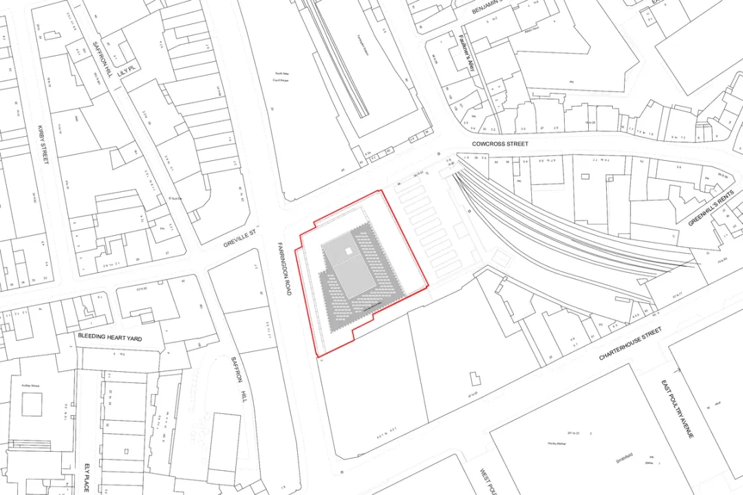 architectural drawing site plan of the building with surrounding area