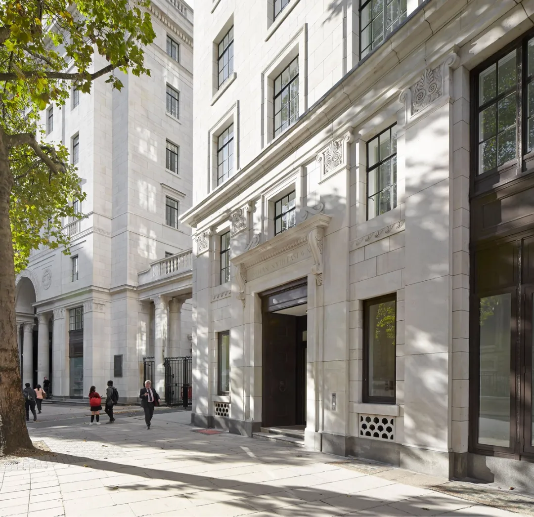 Entrance of building view from street historical