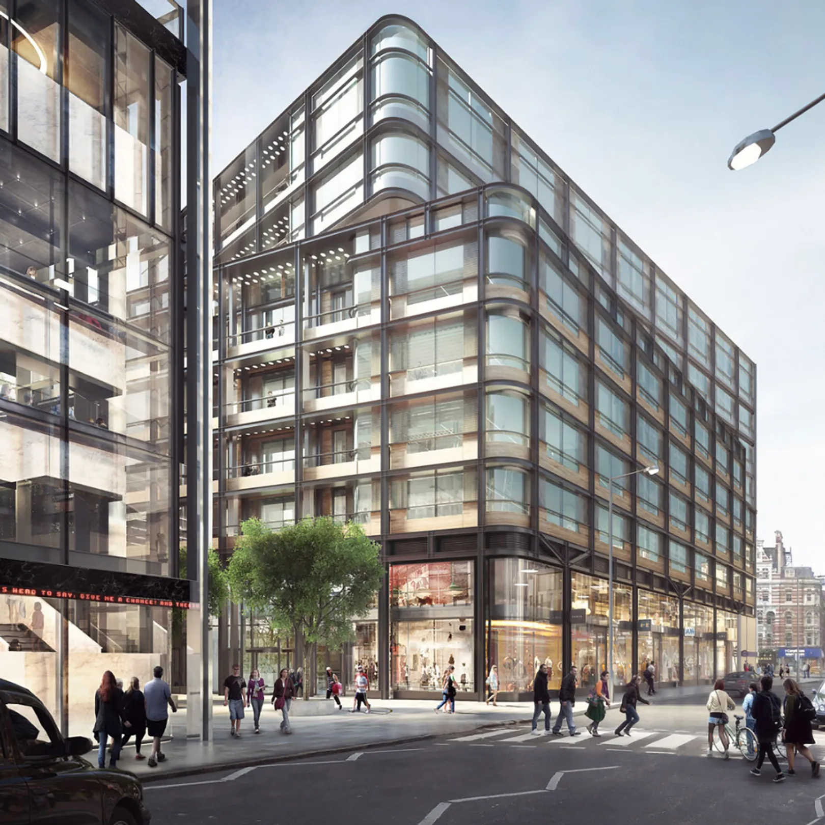 Modern office block with retail spaces on ground floor