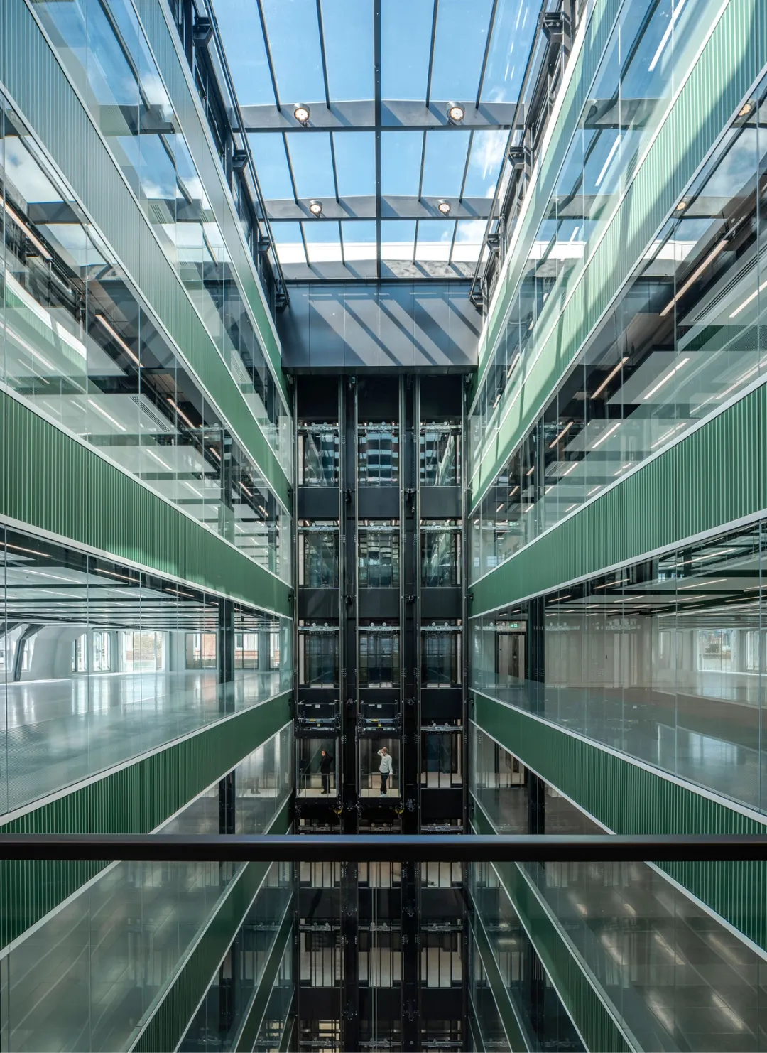 green atrium view of building