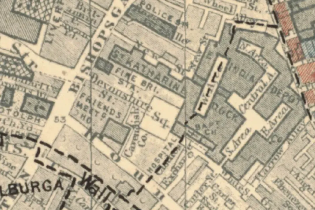 Historic map outlining the original site