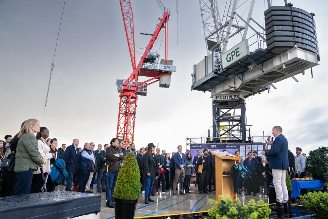 People at topping out event