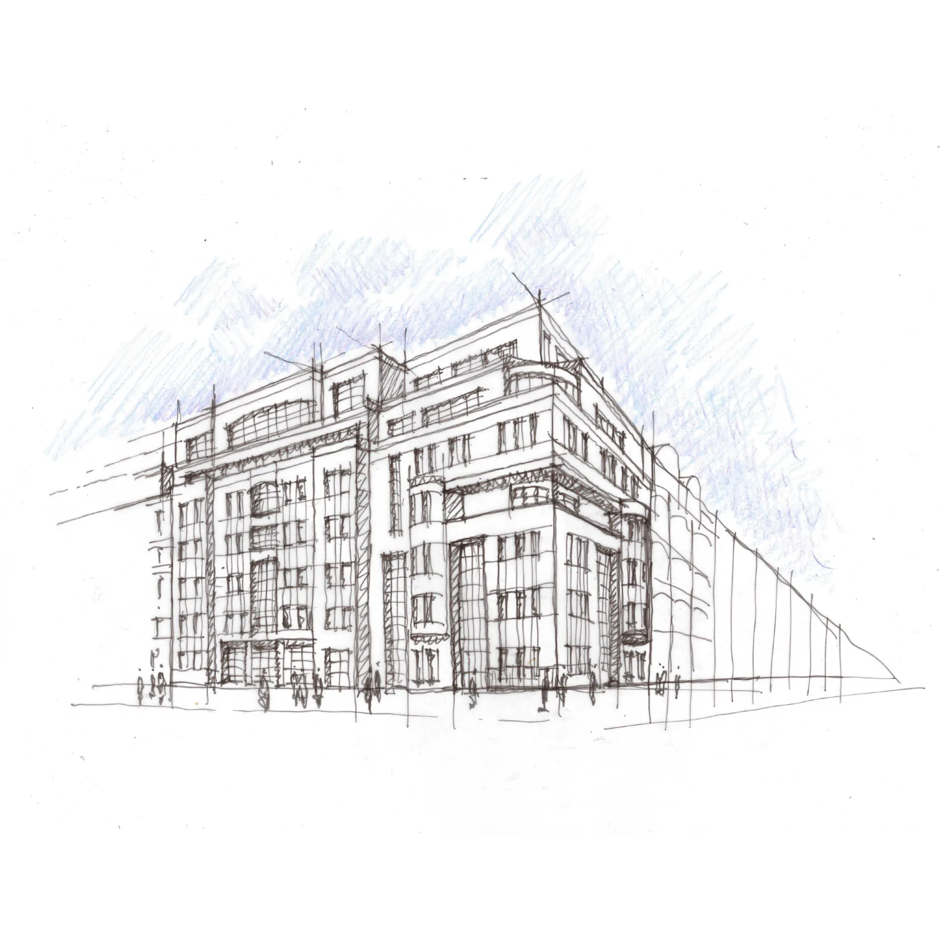 Architectural sketch of unrenovated building