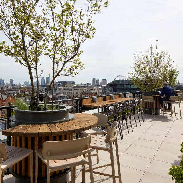 London skyline with roof terrace in foreground