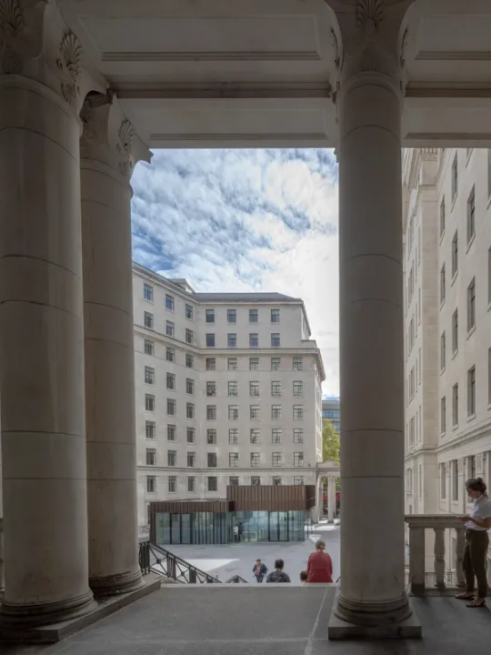 view of courtyard from behind pillars