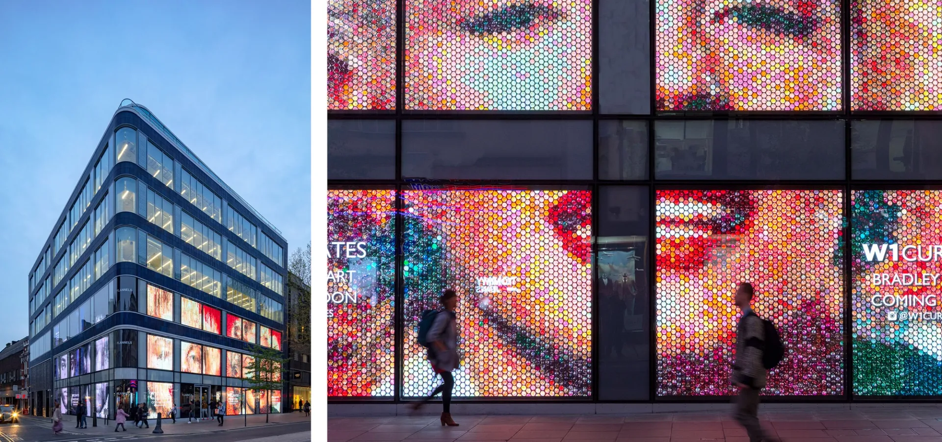 building with digital installation overlooking the street