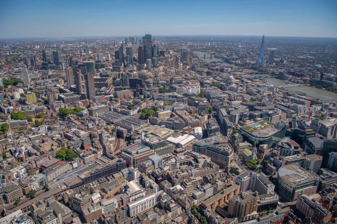 aerial photograph view of the the city of London, Farringdon, Thames river