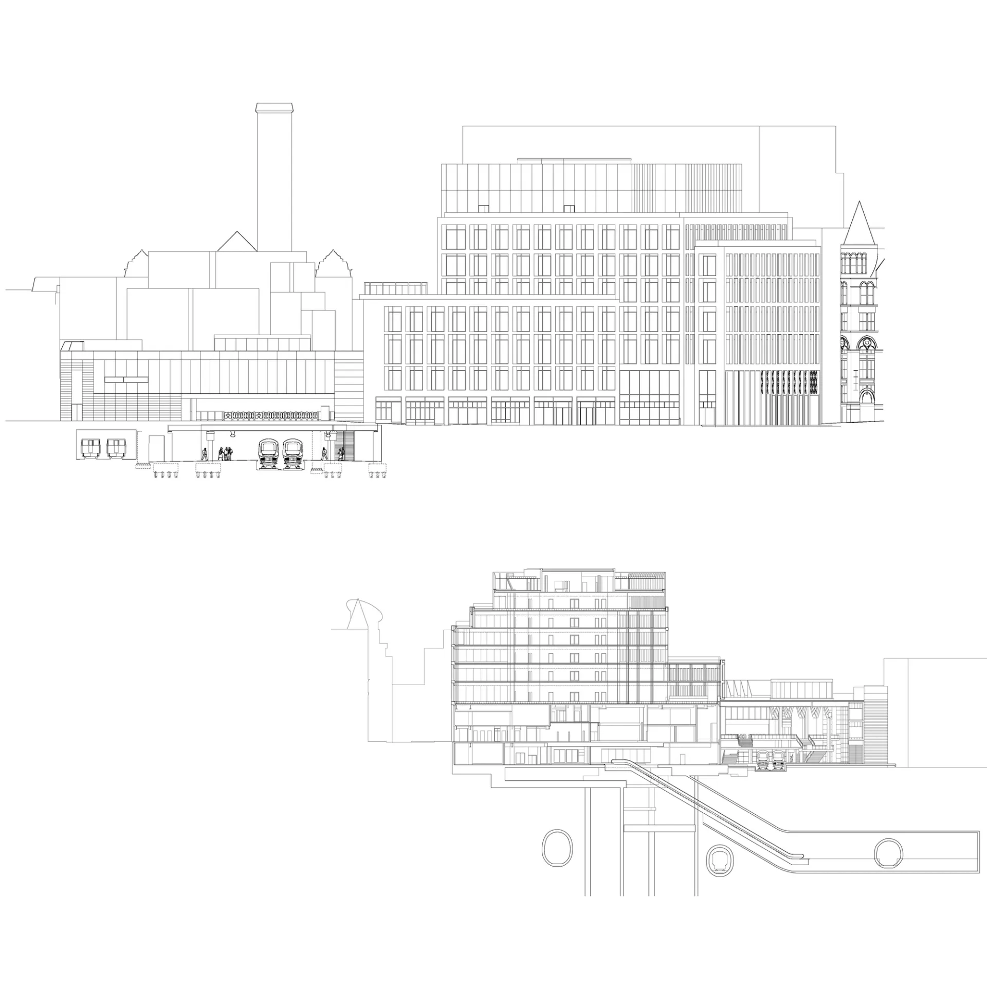 architectural drawing elevation of underground connectivity of project in Farringdon