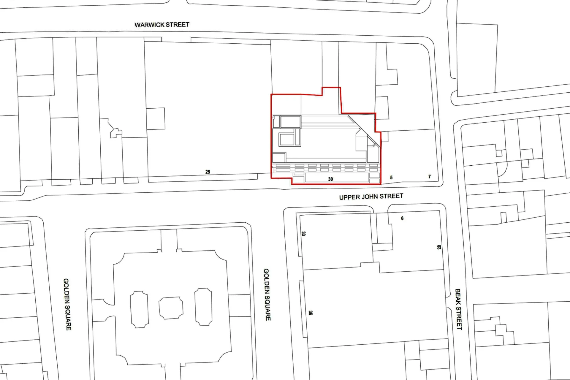 Site Plan showing Golden Square with number 30-31 encircled in red