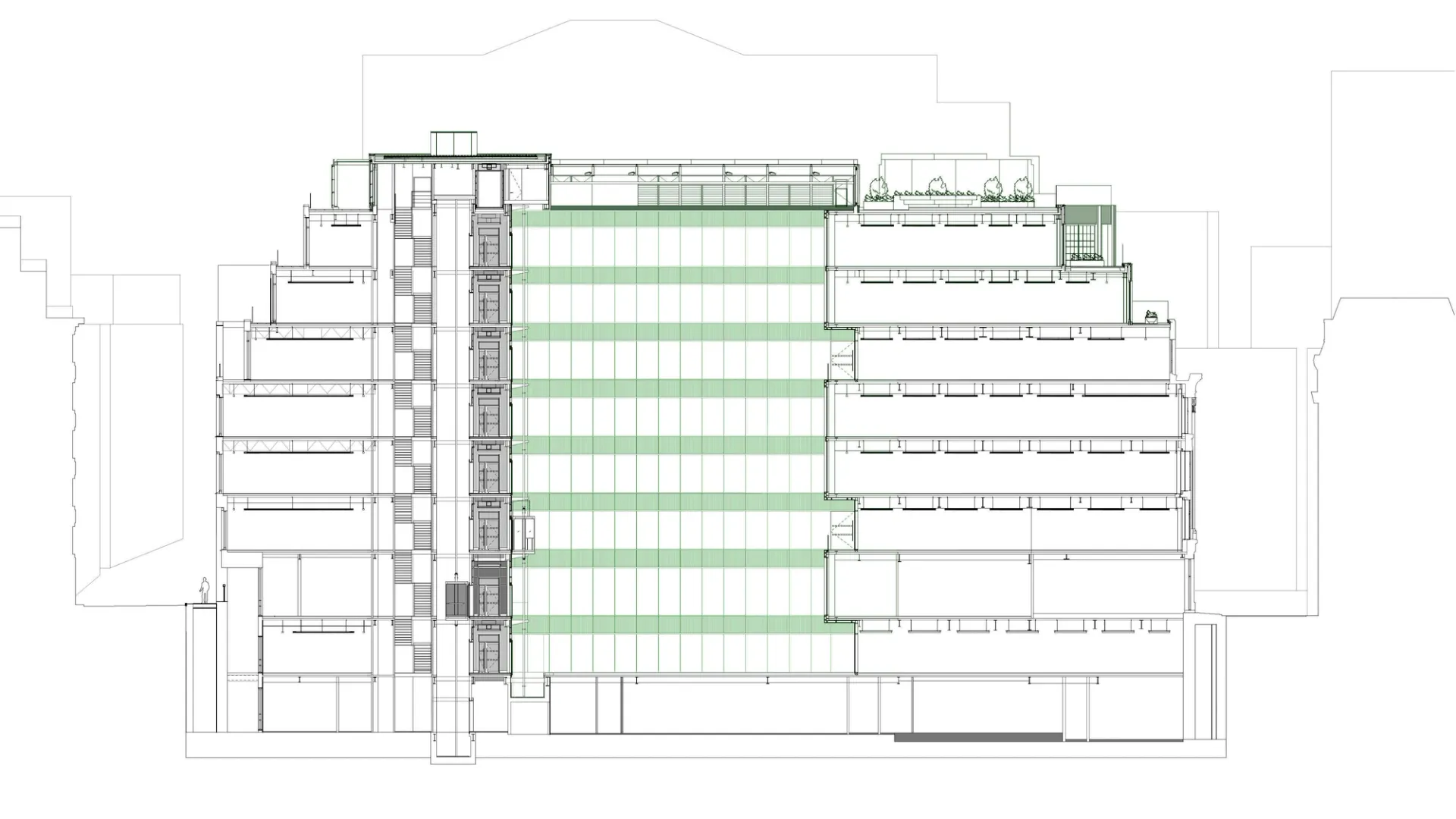 architectural drawing section with green