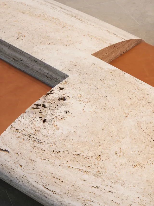Detail photo of traventine bench