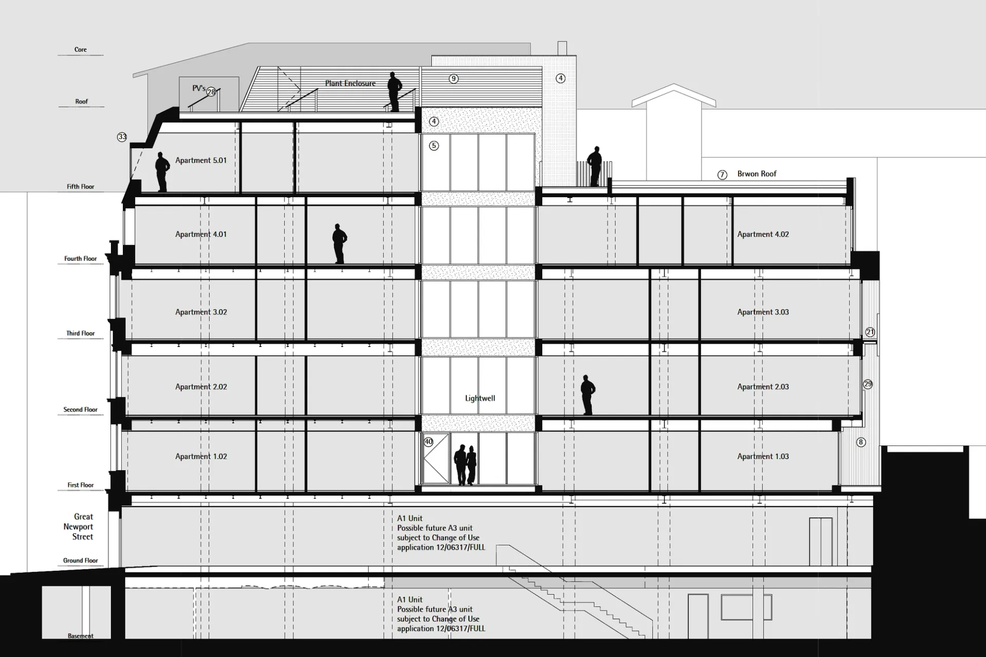 Section of a six storey apartment building