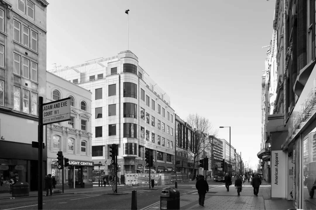 black and white photos of white building on oxford street